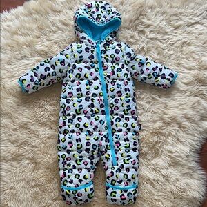 NWOT Spyder Multicolor Leopard Print Kids Puffer Suit Footie Faux Fur Lining